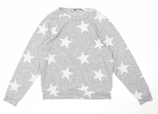 Boohoo Womens Grey Boat Neck Geometric Polyester Pullover Jumper Size M - Star