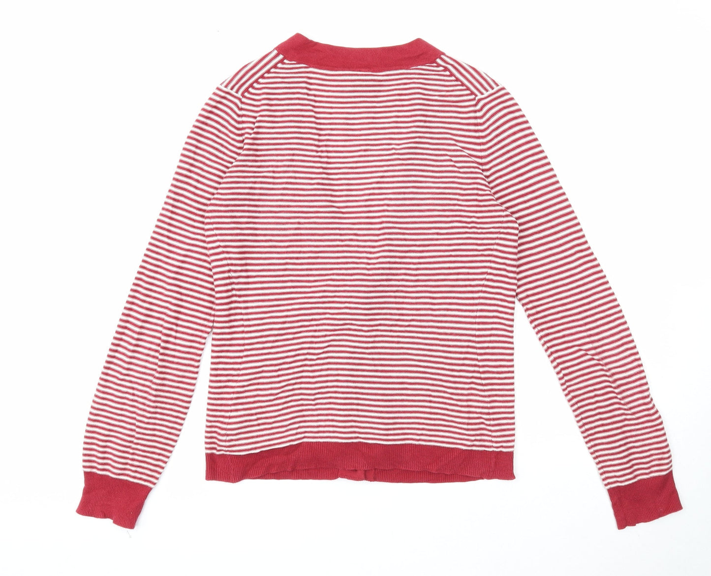 Gap Womens Red V-Neck Striped Cotton Cardigan Jumper Size S