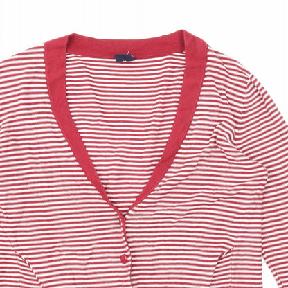 Gap Womens Red V-Neck Striped Cotton Cardigan Jumper Size S