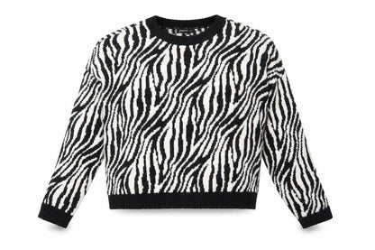 Stradviarius Womens Black Round Neck Animal Print Acrylic Pullover Jumper Size S - Zebra print