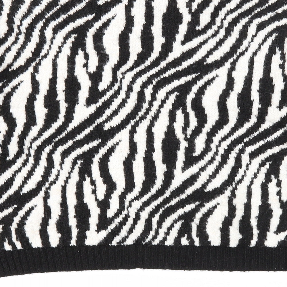 Stradviarius Womens Black Round Neck Animal Print Acrylic Pullover Jumper Size S - Zebra print