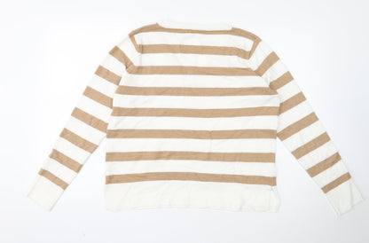 Primark Womens White V-Neck Striped Polyester Pullover Jumper Size 10