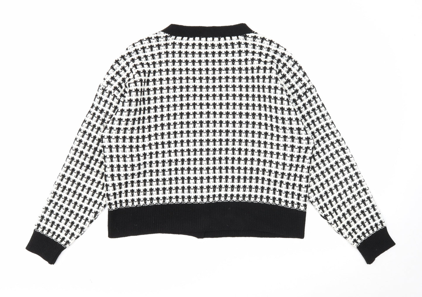 Primark Womens White V-Neck Geometric Acrylic Cardigan Jumper Size 14