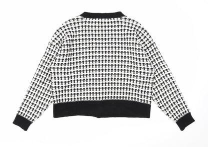 Primark Womens White V-Neck Geometric Acrylic Cardigan Jumper Size 14