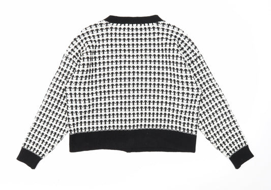 Primark Womens White V-Neck Geometric Acrylic Cardigan Jumper Size 14