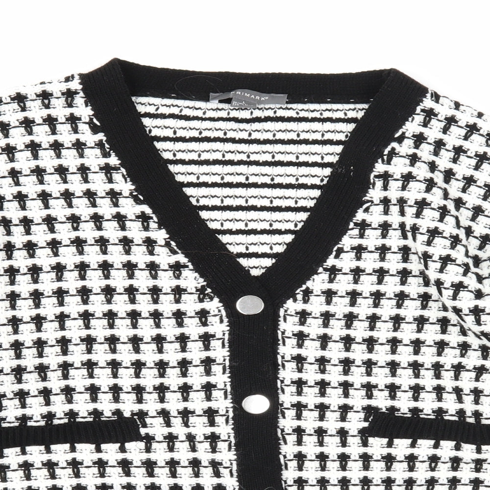 Primark Womens White V-Neck Geometric Acrylic Cardigan Jumper Size 14