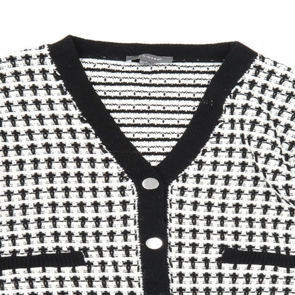 Primark Womens White V-Neck Geometric Acrylic Cardigan Jumper Size 14