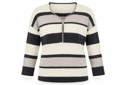 Blue Vanilla Womens Beige Round Neck Striped Viscose Pullover Jumper Size S