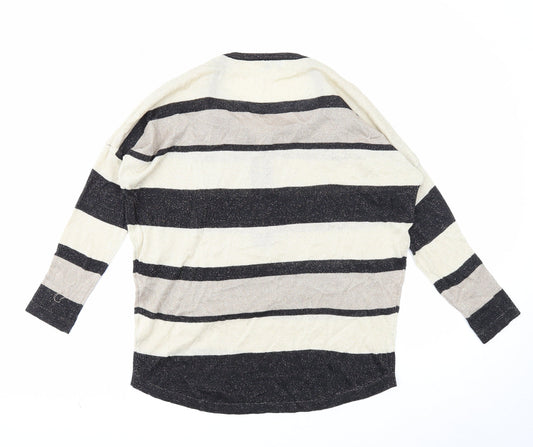 Blue Vanilla Womens Beige Round Neck Striped Viscose Pullover Jumper Size S