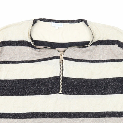 Blue Vanilla Womens Beige Round Neck Striped Viscose Pullover Jumper Size S