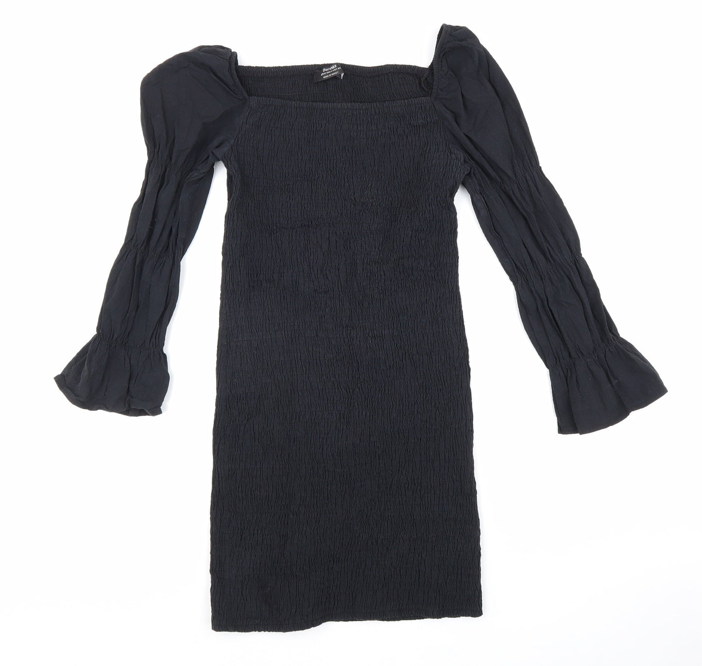 Bershka Womens Black Cotton Bodycon Size M Square Neck Pullover