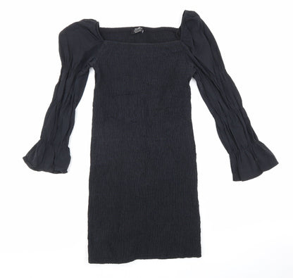 Bershka Womens Black Cotton Bodycon Size M Square Neck Pullover