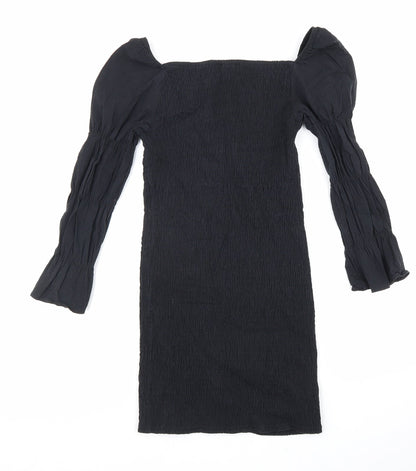 Bershka Womens Black Cotton Bodycon Size M Square Neck Pullover
