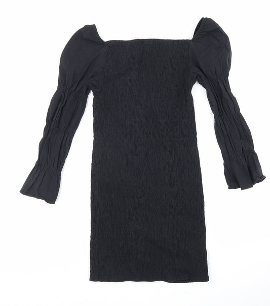 Bershka Womens Black Cotton Bodycon Size M Square Neck Pullover