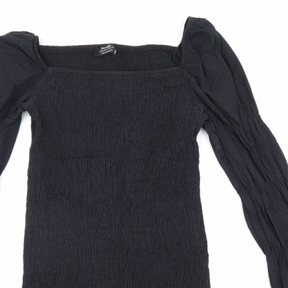 Bershka Womens Black Cotton Bodycon Size M Square Neck Pullover