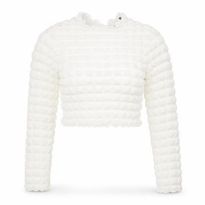 Boohoo Womens White Polyester Cropped Blouse Size 10 Round Neck - Textured