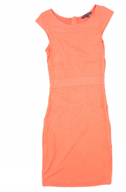 French Connection Womens Orange Polyester Bodycon Size 10 Boat Neck Zip