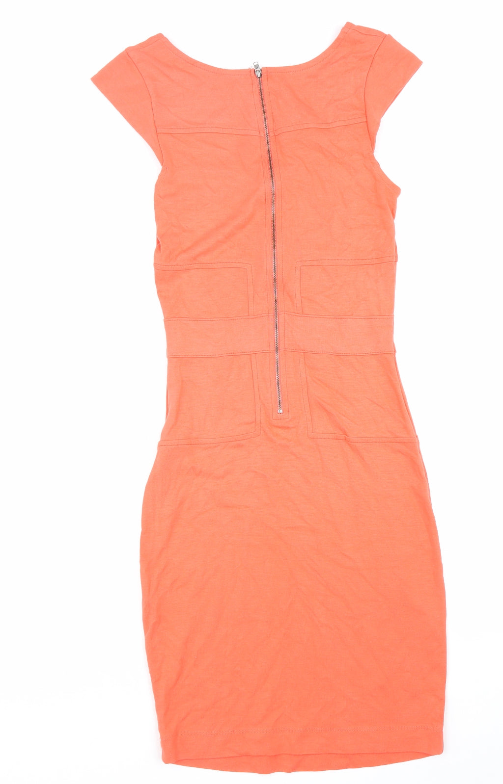 French Connection Womens Orange Polyester Bodycon Size 10 Boat Neck Zip