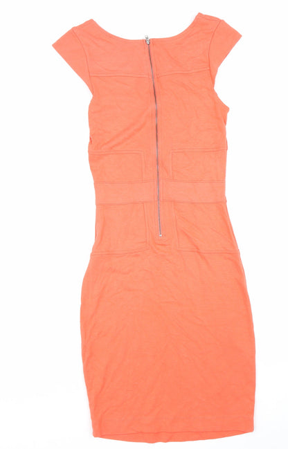 French Connection Womens Orange Polyester Bodycon Size 10 Boat Neck Zip