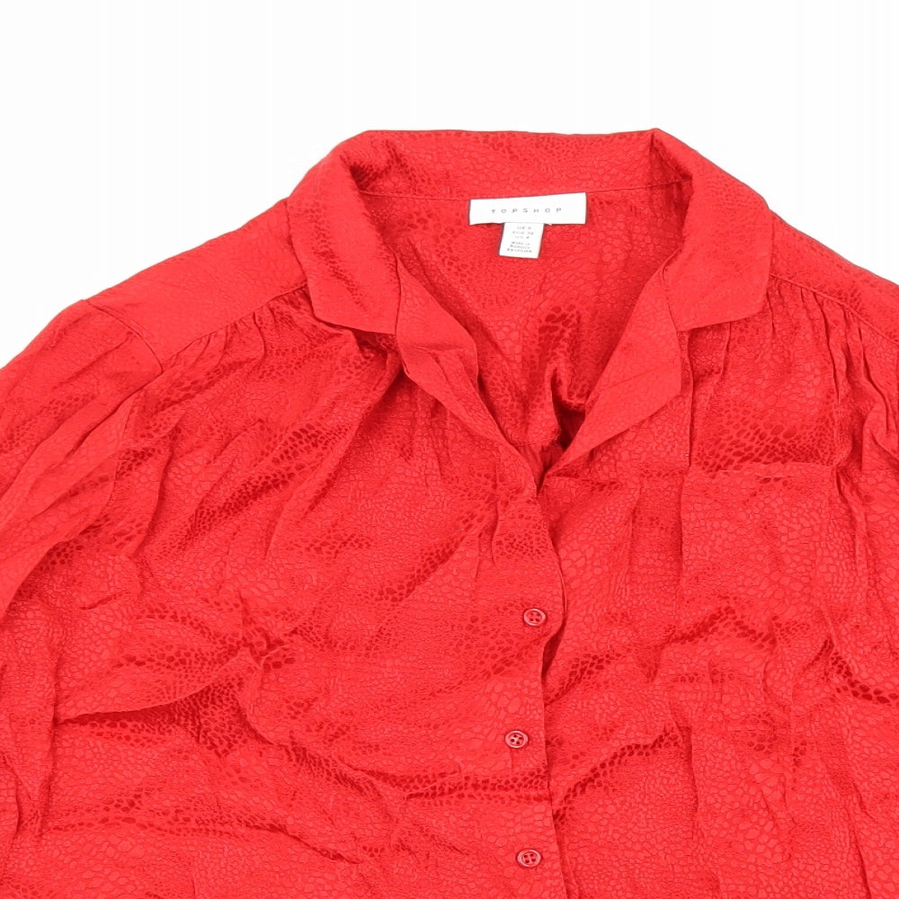 Womens UK Size 8 Topshop Red Basic Button-Up