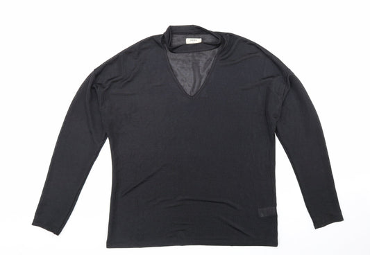 Papaya Womens Black Polyester Basic T-Shirt Size 12 V-Neck