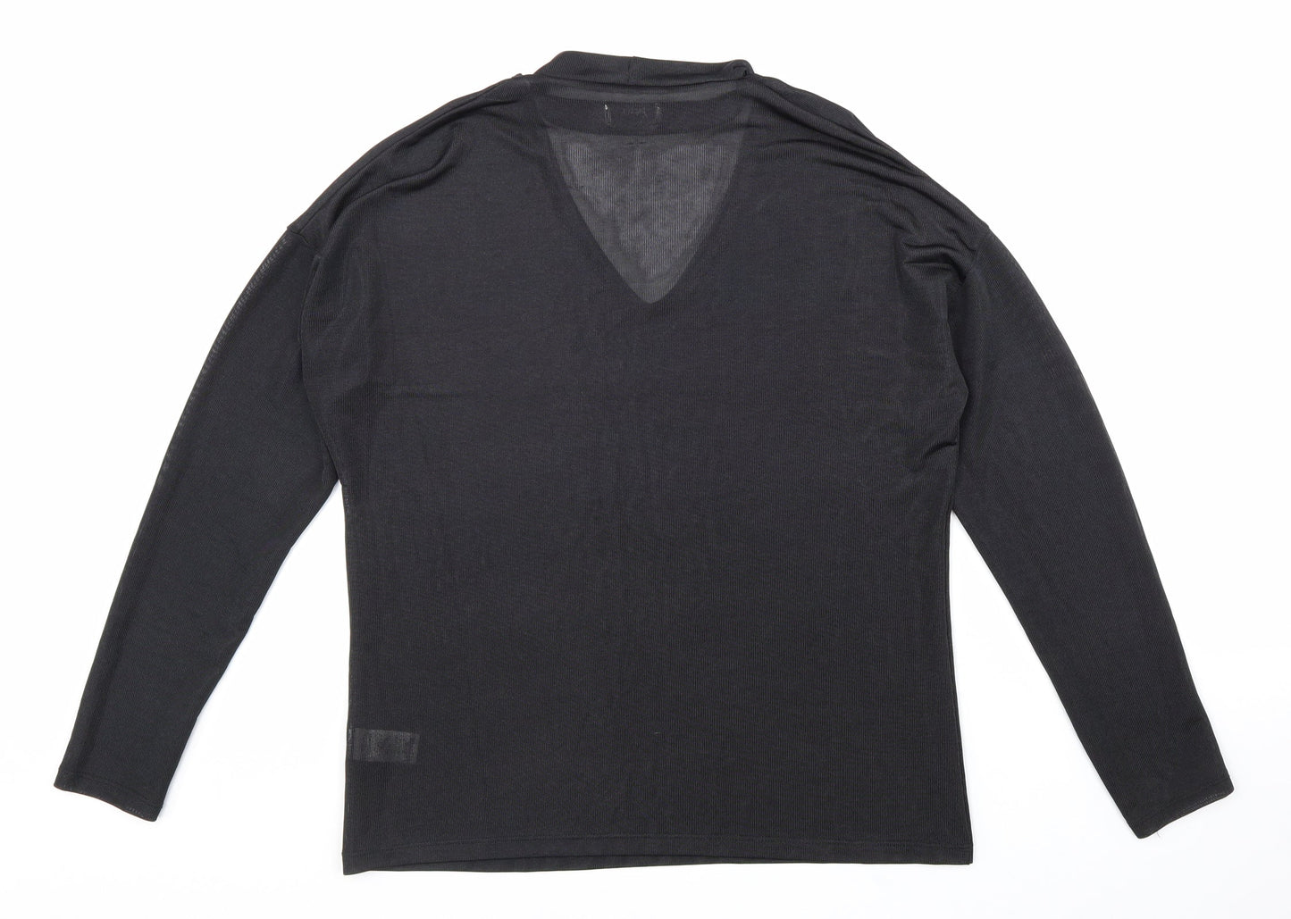 Papaya Womens Black Polyester Basic T-Shirt Size 12 V-Neck