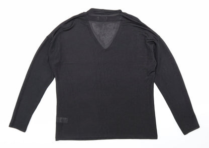 Papaya Womens Black Polyester Basic T-Shirt Size 12 V-Neck