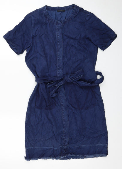 IKKS Womens Blue Lyocell A-Line Size 10 Round Neck Snap