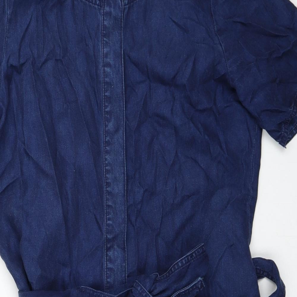 IKKS Womens Blue Lyocell A-Line Size 10 Round Neck Snap