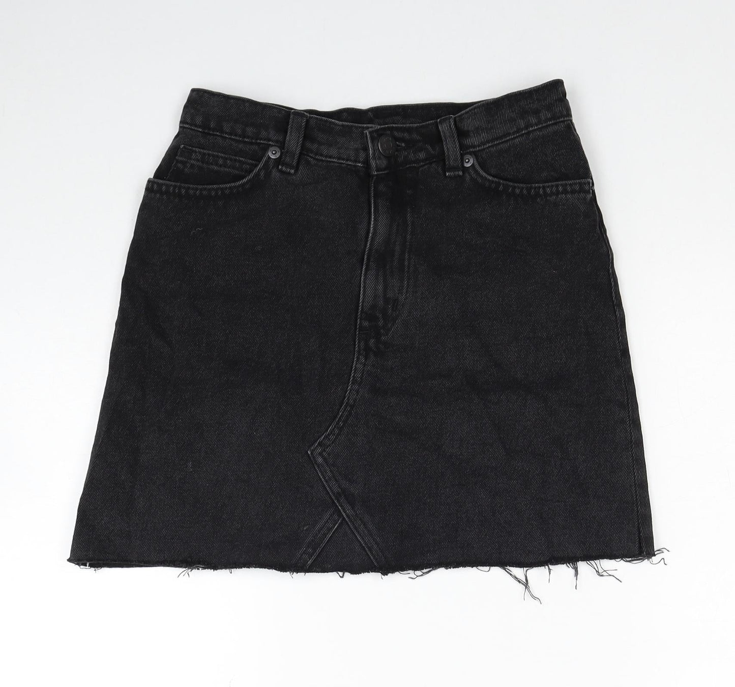 Monki Womens Black Cotton Mini Skirt Size 6 Zip