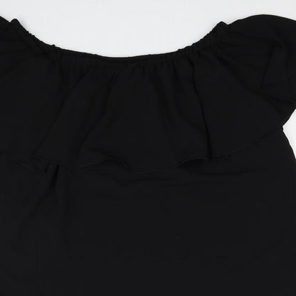 Queenie Womens Black Polyester Mini Size M Off the Shoulder Pullover - Size M-L