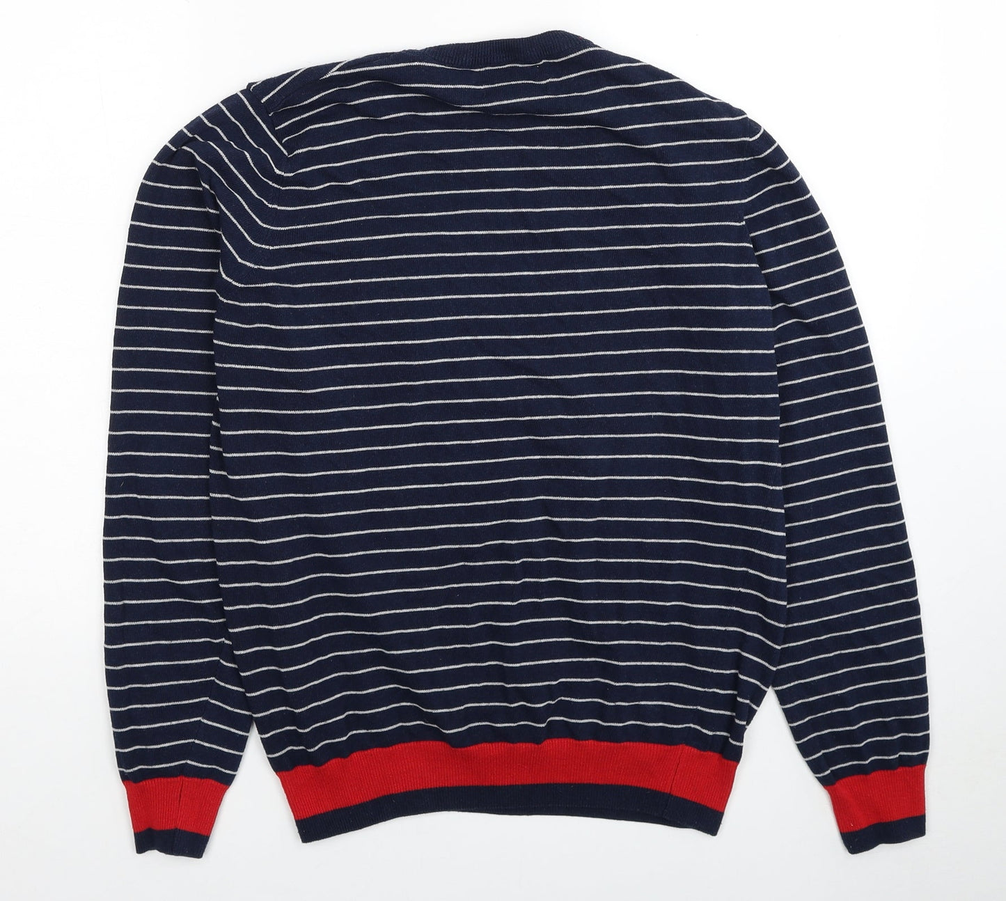 Burton Mens Blue Round Neck Striped Polyester Pullover Jumper Size M Long Sleeve