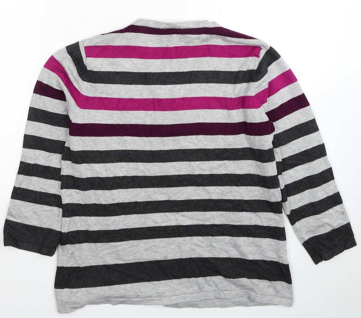 Country Casuals Womens Grey V-Neck Striped Viscose Pullover Jumper Size M