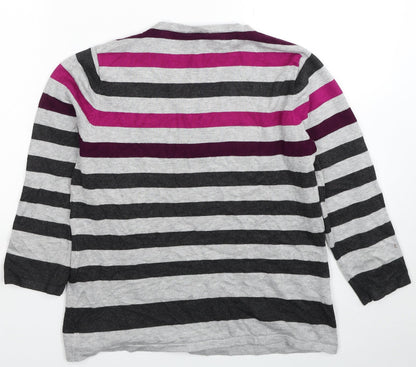 Country Casuals Womens Grey V-Neck Striped Viscose Pullover Jumper Size M