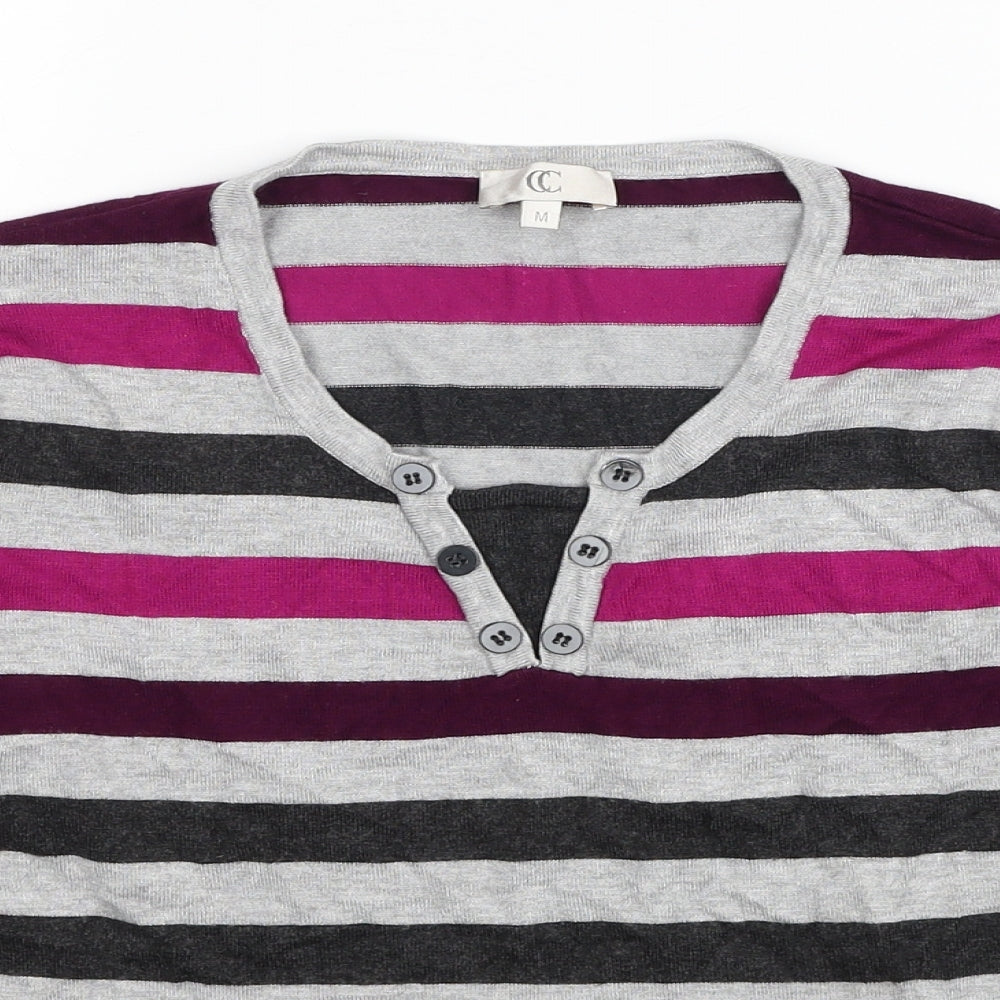 Country Casuals Womens Grey V-Neck Striped Viscose Pullover Jumper Size M