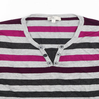 Country Casuals Womens Grey V-Neck Striped Viscose Pullover Jumper Size M