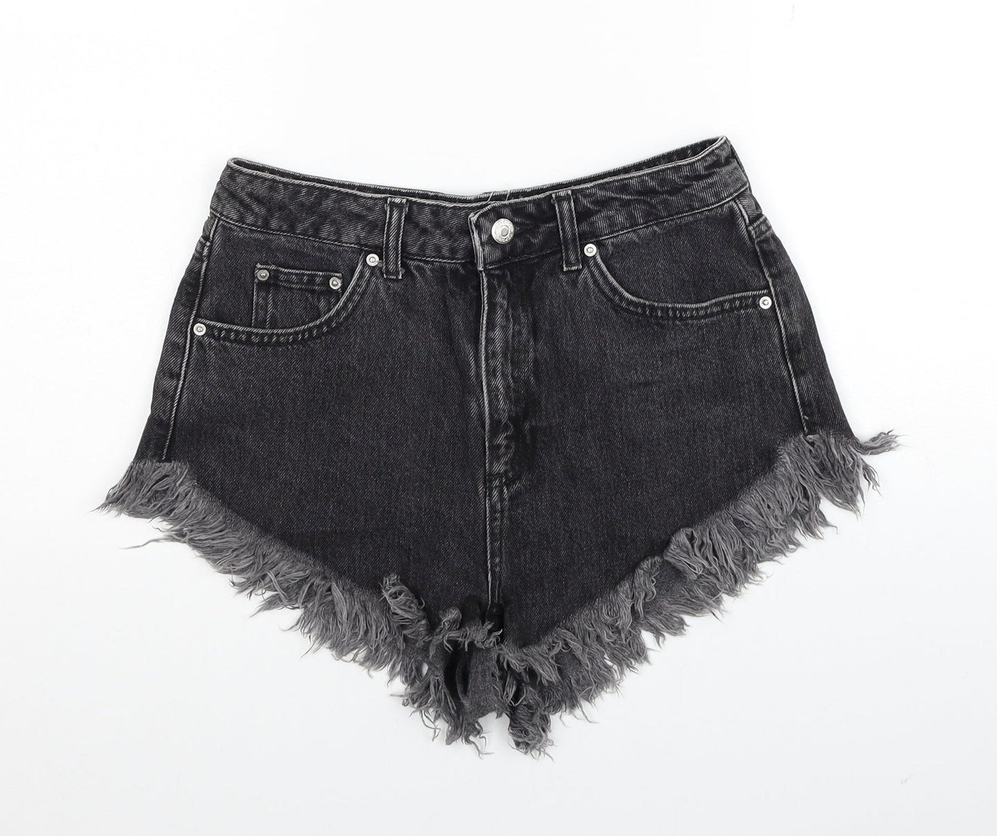 Topshop Womens Black Cotton Cut-Off Shorts Size 10 Regular Zip