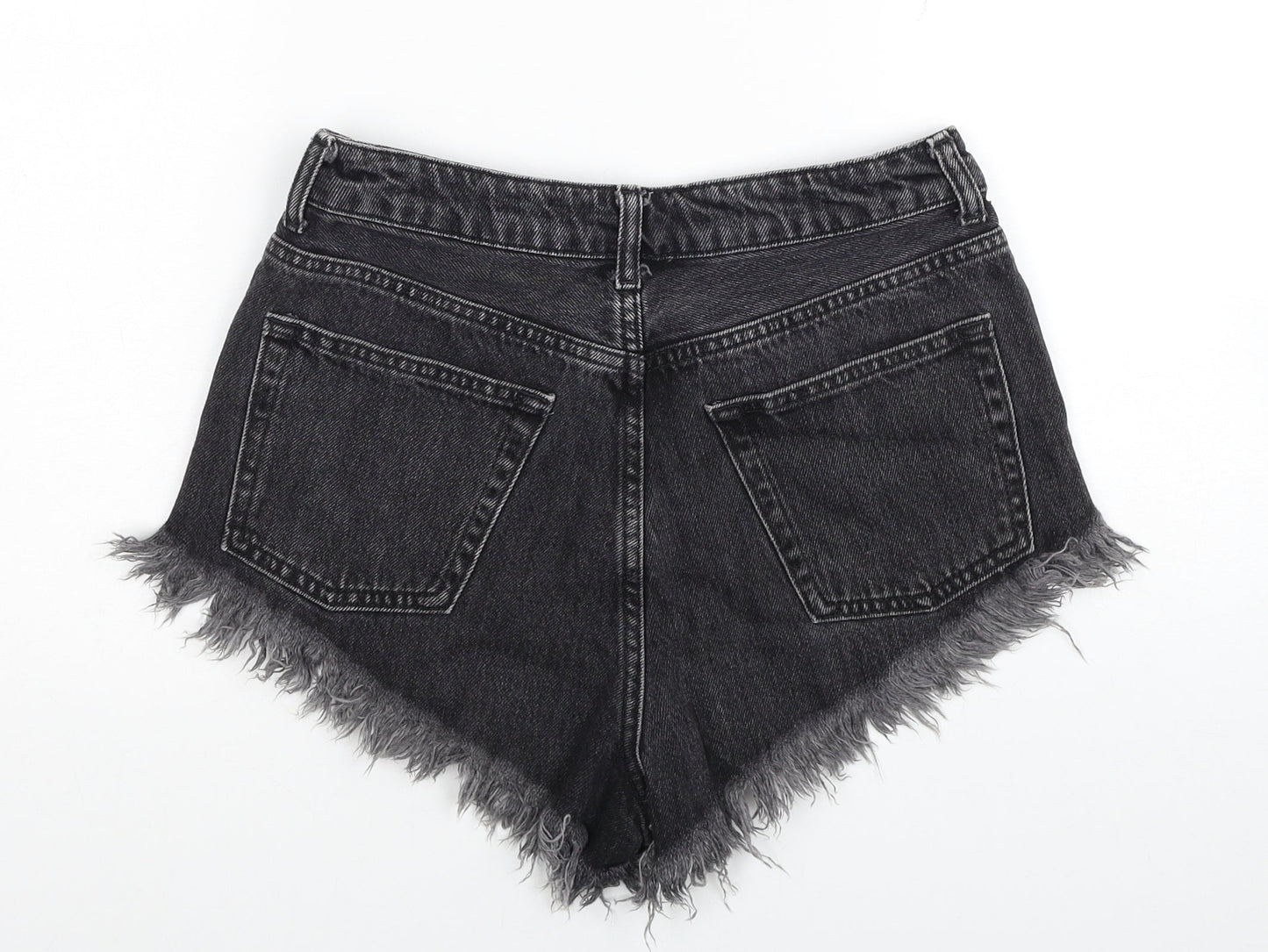 Topshop Womens Black Cotton Cut-Off Shorts Size 10 Regular Zip