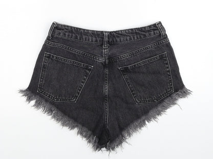 Topshop Womens Black Cotton Cut-Off Shorts Size 10 Regular Zip