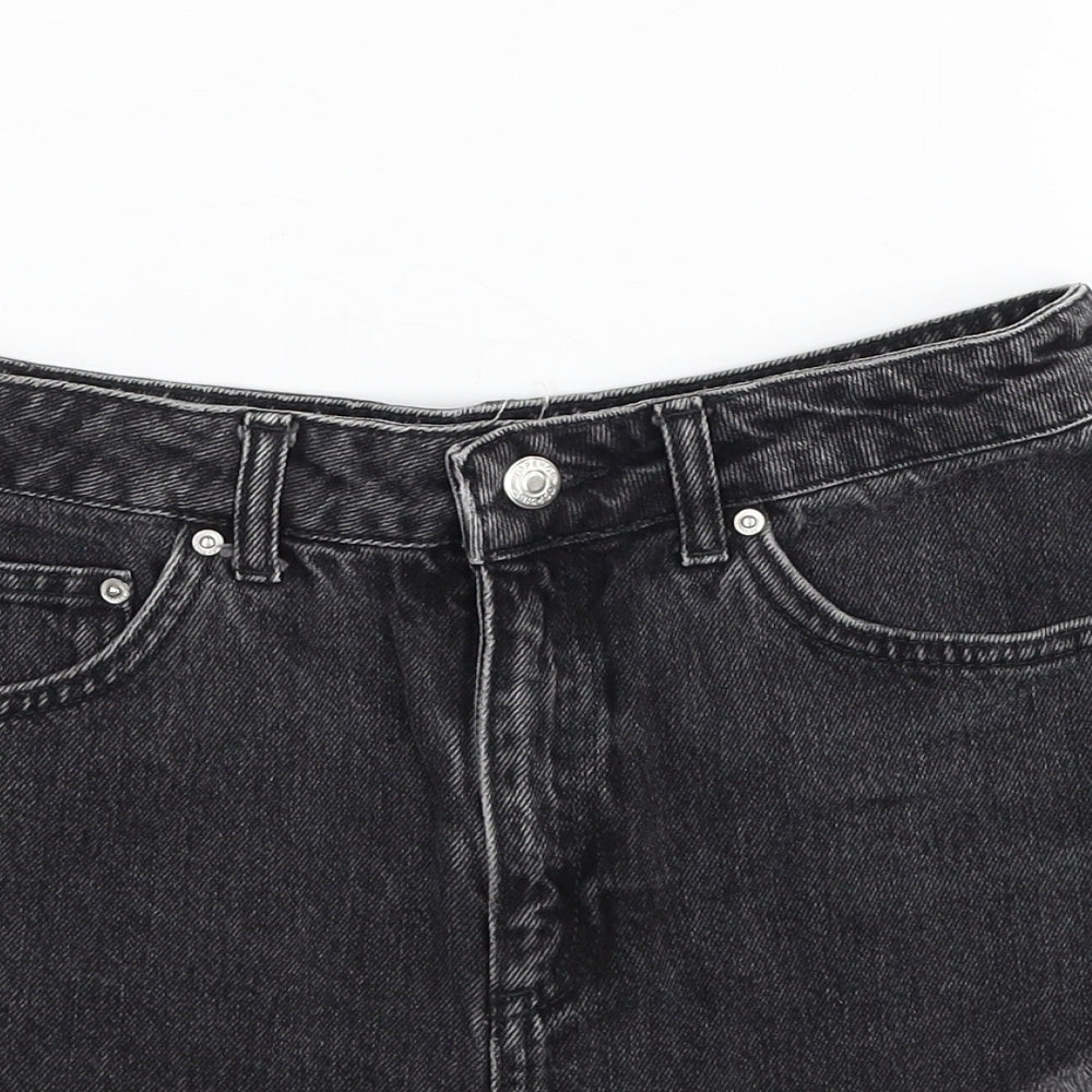 Topshop Womens Black Cotton Cut-Off Shorts Size 10 Regular Zip
