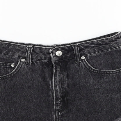 Topshop Womens Black Cotton Cut-Off Shorts Size 10 Regular Zip