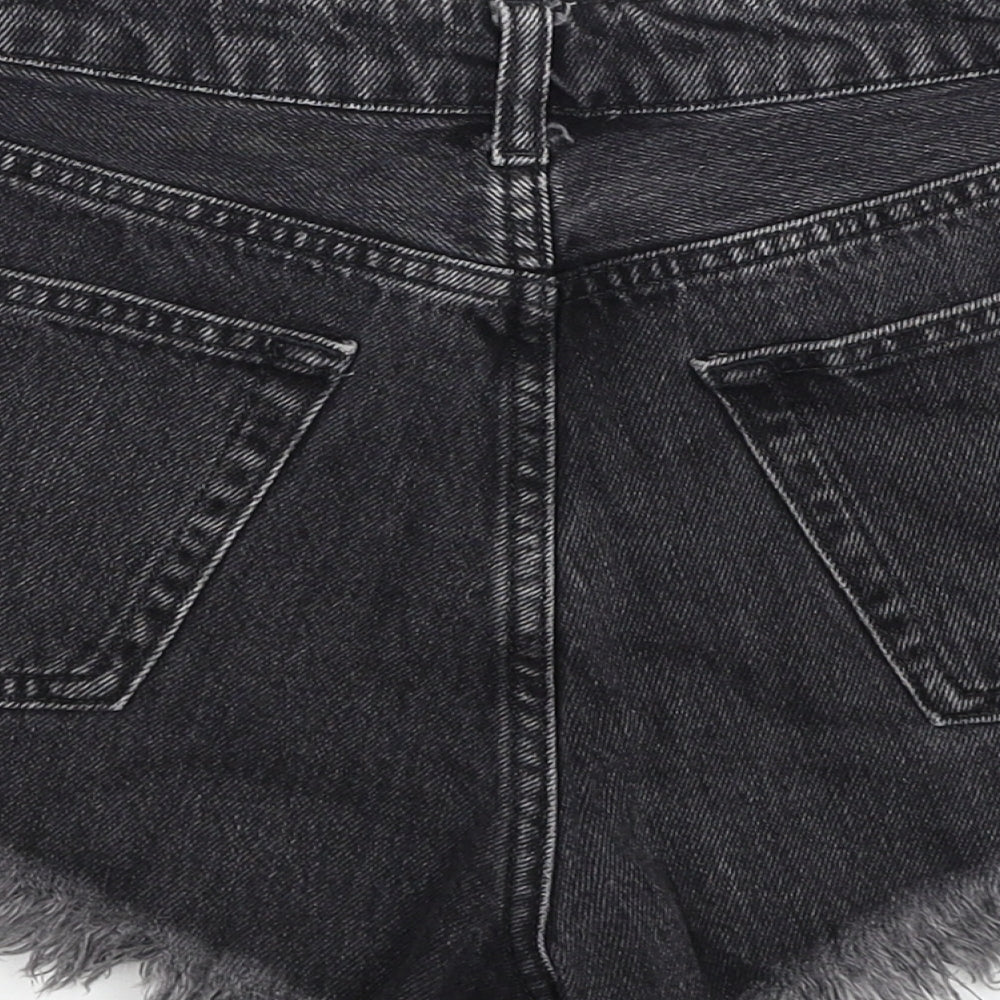 Topshop Womens Black Cotton Cut-Off Shorts Size 10 Regular Zip