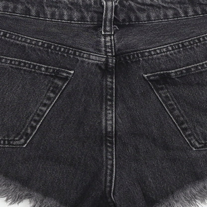 Topshop Womens Black Cotton Cut-Off Shorts Size 10 Regular Zip