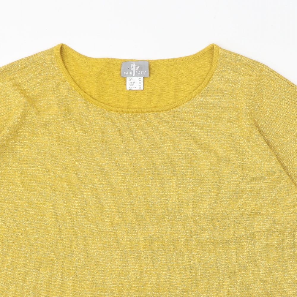 Fair Lady Womens Yellow Round Neck Cotton Pullover Jumper Size 18