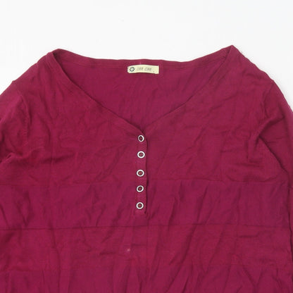 Cha Cha Womens Pink V-Neck Cotton Pullover Jumper Size L - Snap Closure