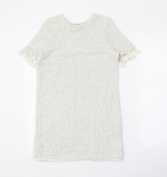 River Island Womens White Geometric Acrylic A-Line Size 6 Round Neck Pullover
