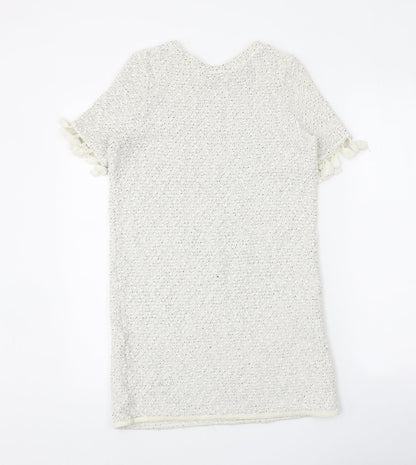 River Island Womens White Geometric Acrylic A-Line Size 6 Round Neck Pullover