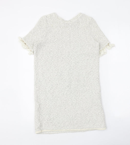 River Island Womens White Geometric Acrylic A-Line Size 6 Round Neck Pullover