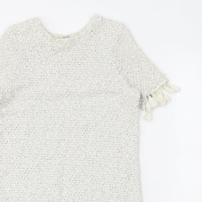 River Island Womens White Geometric Acrylic A-Line Size 6 Round Neck Pullover
