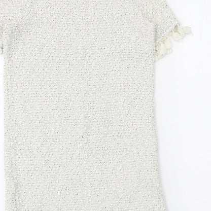 River Island Womens White Geometric Acrylic A-Line Size 6 Round Neck Pullover